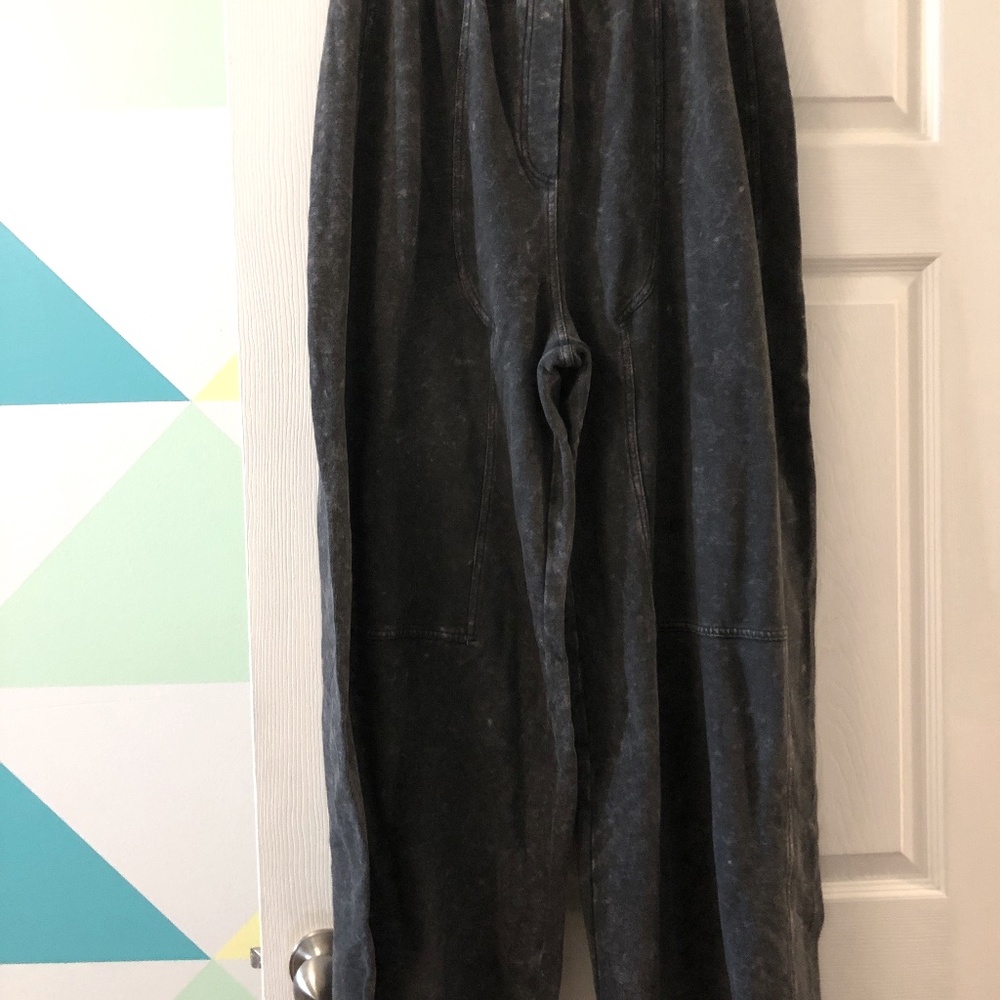 Wide leg denim look pants